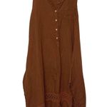 Italian Linen Dress Sleeveless Casual Summer Dress Crochet Hem Boho Brown Size M Photo 0