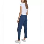 Andrew Marc  Women's Scuba Satin-Trim Slim-Leg Pants Navy Blue Knit Pants Large Photo 1