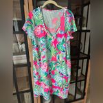 Lilly Pulitzer  Etta VNeck Dress aline short sleeve colorful Raise The Bar pompom Photo 7
