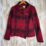 Christian Siriano Womens Red Plaid Cardigan Sweater L Wool Blend Double Photo 0