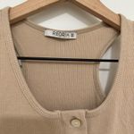 REORIA | Cream Ribbed Racerback Henley Button Up Snap Bodysuit Tan Photo 4