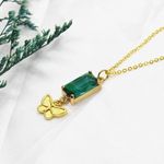 Butterfly and Green Emerald Stone Necklace Gold Photo 2