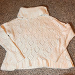 Loft  White Diamond Pattern Cable Knit Cowl Neck Sweater Size L Photo 0