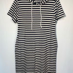 West Loop Women's Stripes Hooded Shift Mini Dress Blue & White Large NWOT Photo 0