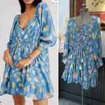 Free People  Camella Blue Floral Adjustable Mini Dress - Sz Med 🧡🎀 Photo 2
