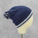 Navy Blue White Cable Pom Pom Bucket Knit Vintage Y2k Funky Beanie Crochet Hats Photo 0