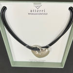 ATTERRI | Heart Statement Piece Adjustable Leather Necklace Silver Photo 6