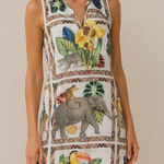 Vilagallo Tropical Print Shift Dress 10 Cotton Safari Elephant Toucan Resort Multiple Photo 0