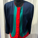 Toni Todd Vintage Navy Color Block Long Sleeve Button Down in 16 Blue Photo 0