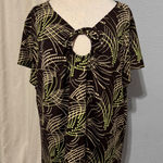KC Stevens Brown Green Dot Swirl V Neck Keyhole Knot Tie Short Sleeve Top 2X Size XXL Photo 0