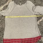 Christopher & Banks  Grey Sweater Red plaid Holiday 100% Cotton Stretch Size XL Photo 5