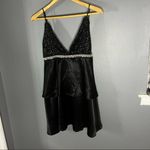 Lulus  black embellished sequin deep v layered satin dress Photo 3
