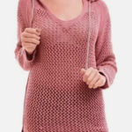 Free People Women's Shadow Stripe Mesh Hoodie Tunic in Washed Red Size Small Photo 0