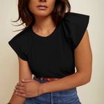 Nation Ltd NWT Lorna Black Short Flutter Sleeve Pima Cotton Ruffle Top Medium Photo 0