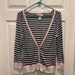 SO  Cardigan Sweater Juniors L Navy Striped Button Down Long Sleeve Pink Trim y2k Photo 0