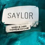 Saylor Cindylou Cocktail Dress Teal Satin Jacquard Floral Draped Hem Mini Dress Photo 8