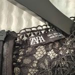 ZARA women's large black slightly cropped lace blouse with sheer back goth Photo 1