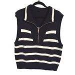 Talbots  Navy Striped Nautical Quarter Zip Knit Sleeveless Sweater Top Large Photo 0