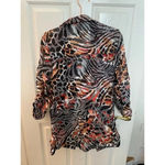 Multiples  Multicolor Long Sleeve Collared Print Zip Up Top Size Large Photo 2