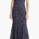 Eliza J Illusion Cap Sleeve Gown  3/4 sleeves blue lace dress size 6 wedding 1299 Photo 0