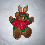 Hallmark  Vintage Christmas Teddy In Sweater‎ and Antlers  Brooch Photo 1