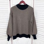 Zesica Chevron Stripe Lantern Sleeve Mock Neck Sweater Tan Black Large Photo 8