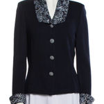 St. John  Evening Knit Jacket Embellished Rhinestones Pointed Collar Blue Size 12 Photo 0