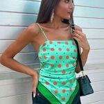 ZARA  Women’s Green Polka Dot Spaghetti Top Asymmetrical Front Blouse Cami Top Photo 0