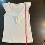 Loft White Ribbed Sleeveless Ruffle V Neck Button Up Top Size S Feminine Staple Photo 8