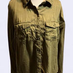 Iris Women’s Blouse Bottom Up Long Sleeve Pocket Green SZ L Photo 0