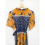 ZARA  Blogger Favorite Blue Mustard Sheer Printed Midi Dress With Belt Size Small Photo 5