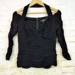 Tadashi Shoji Vintage Tadashi Blouse Womens M Black Sheer Pleated Off Shoulder Halter Goth Y2K Photo 4