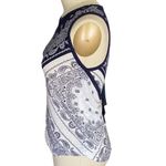 Lucky Brand  Boho Bandana Blue White Paisley Sleeveless Summer Blouse Size SMALL Photo 3