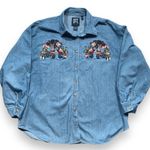 Vintage 90s Chambray Denim Shirt Embroidered Farmhouse Teddy Bears Apples Plus Blue Size undefined Photo 0