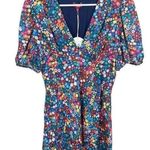 STAUD NWT Size 10 Milla Rainbow Flower Print Puff Sleeve V Neck Mini Dress Photo 0