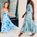 Abercrombie & Fitch Abercrombie Tiered Ruched Babydoll Maxi Dress Blue Floral XL Photo 3