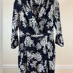 Wilfred Navy Floral Wrap Dress 3/4 Sleeve Chic Feminine Aritzia Size 6 Chic Blue Photo 0