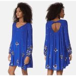 Free People Mini Dress Womens M Royal Blue Oxford Embroidered Oversized Bohemian Photo 1