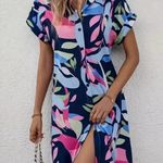 SheIn  Short Sleeve Silky Collared Shirt Dress Photo 2