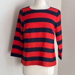 J.Crew Rugby Stripe Top Womens Sz Small Red Black Wide Stripe Boatneck Preppy Photo 0
