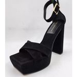 Good American Platform Block Heel Black Suede Ankle Strap Chunky Sandal 10.5 NEW Photo 5