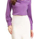 Allegra K Purple Cowl Neck Long Sleeve Blouse Jewel Tone Size XL Photo 0