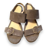 Les Italiennes Taupe Suede Double Strap Buckle Slingback Flat Sandals Sz 39 Gray Photo 0