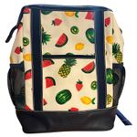 Lands End Large Canvas Coated Fruit Print Backpack Navy Trim Insulated CoolerBag Blue Photo 0