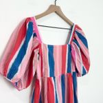 Oliphant Bubble Skirt Mini Dress Stripe Puff Sleeves Colorful size small Pink Photo 4