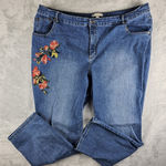 Woman Within  Embroidered Floral Blue Jeans Women's Size 24W Photo 0