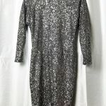 Anthropologie Silver Metallic Sequin Dress size S Sparkly Ruched Sheath Photo 7