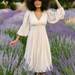 NEW Morning Lavender Valerie Buttoned Midi Dress Cream Women 1X Boho Cottage Photo 0