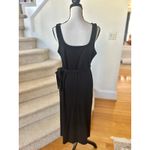 Quince  Black Soft Tencel Wrap Square Neck Sleeveless Midi Dress Photo 1