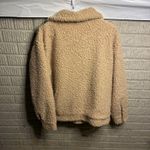 H&M Teddy Fleece Jacket Oversized Collar Zip Front Tan Women's Medium Photo 3